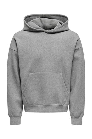 ONLY & SONS Goyle Box Fit Scuba Hoodie Medium Grey Melange