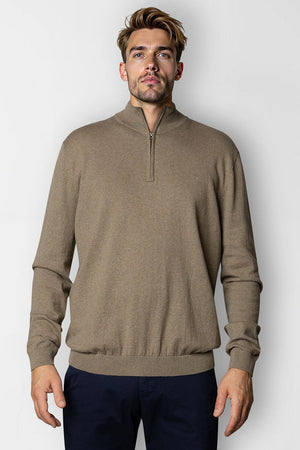Clean Cut Copenhagen Claude half zip knit Dark beige melange