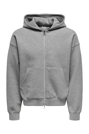 ONLY & SONS Goyle Box Fit Scuba Zip Hoodie Medium Grey Melange