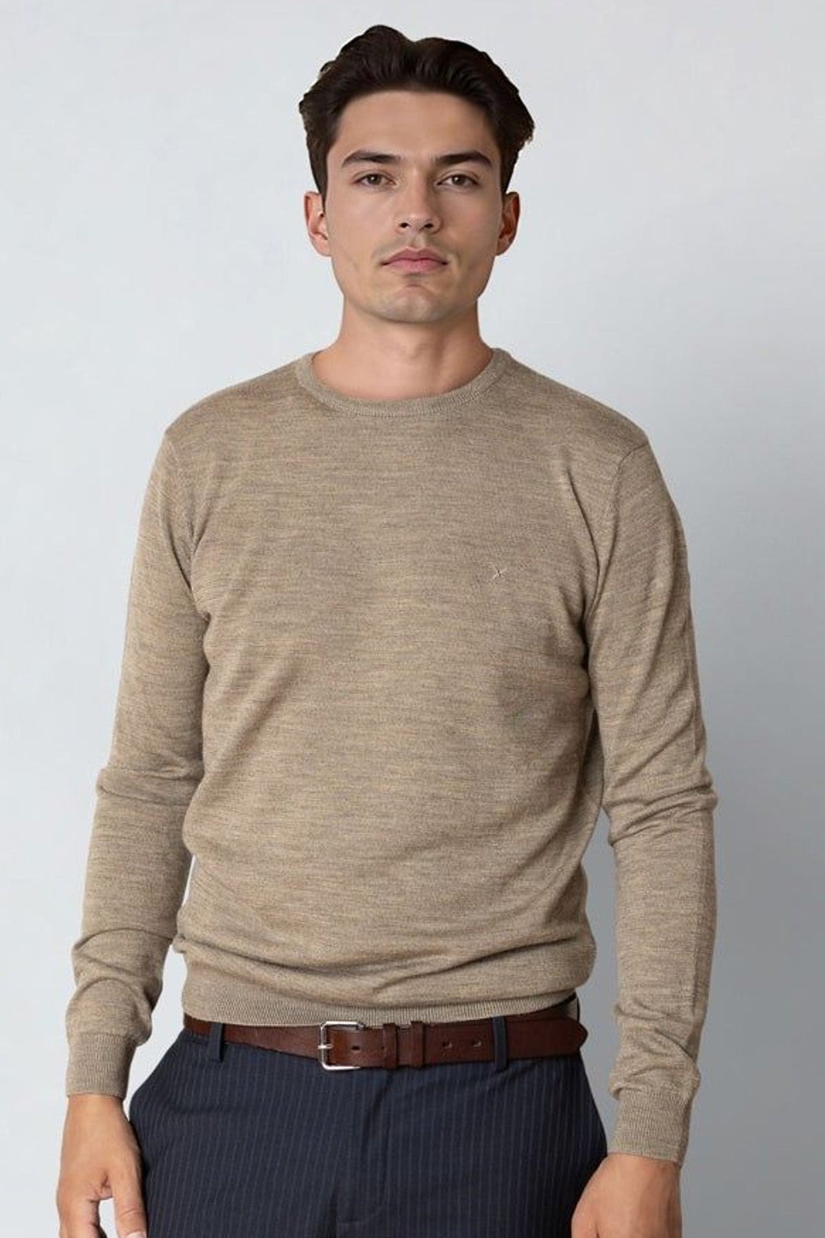 Clean Cut Copenhagen Merino Crewneck Knit Dark Beige Melange