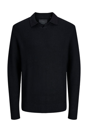 Jack & Jones Relaxed Fit Structered Knit Polo Black