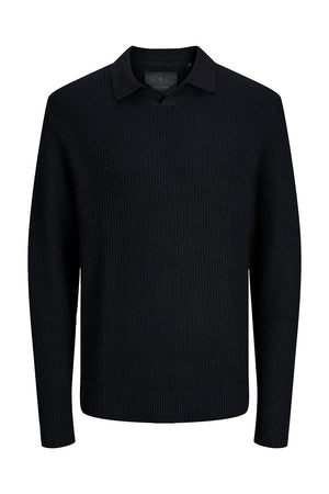 Jack & Jones Relaxed Fit Structered Knit Polo Black