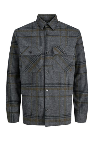 Jack & Jones Rayle Melange Check LS Overshirt Dark Grey
