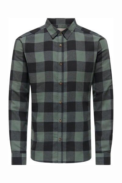 Only & Sons Gudmund LS Checked Shirt Balsam Green