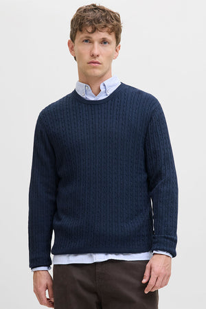 Jack & Jones Emil Knit Cable Crew Neck Navy Blazer