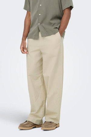 Only & Sons Daves Wide Cotton Linen Pants 0007 Silver Lining