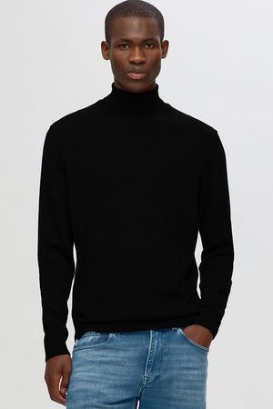 Selected Tray LS Merino Knit Roll Neck Black