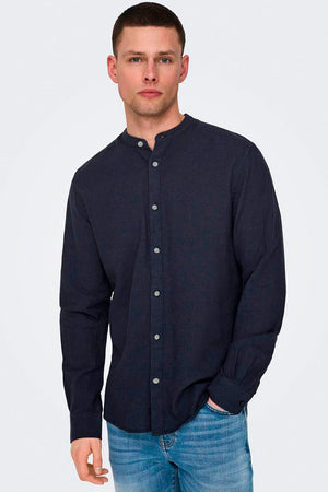 ONLY & SONS CAIDEN LS SOLID LINEN MAO SHIRT Night Sky