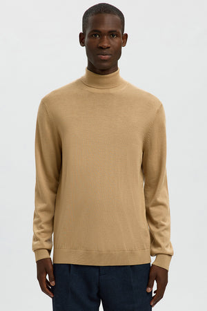 Selected Tray LS Merino Knit Roll Neck Kelp