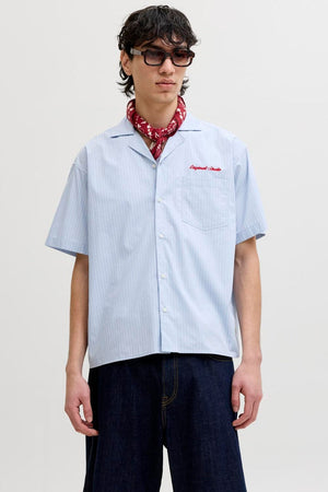 Jack & Jones Menton Poplin Stripe Resort Shirt SS Cashmere Blue