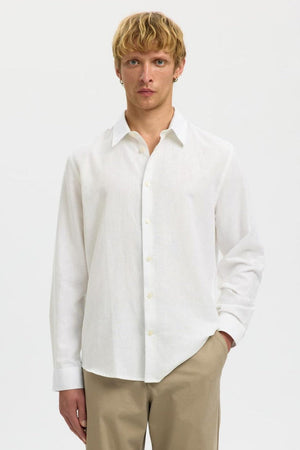Selected Regclay Linenblend Shirt Bright White