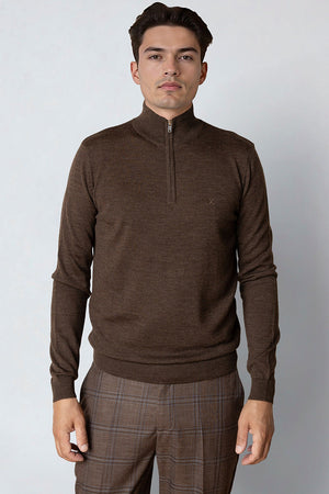 Clean Cut Copenhagen Merino Half Zip Brown Melangè