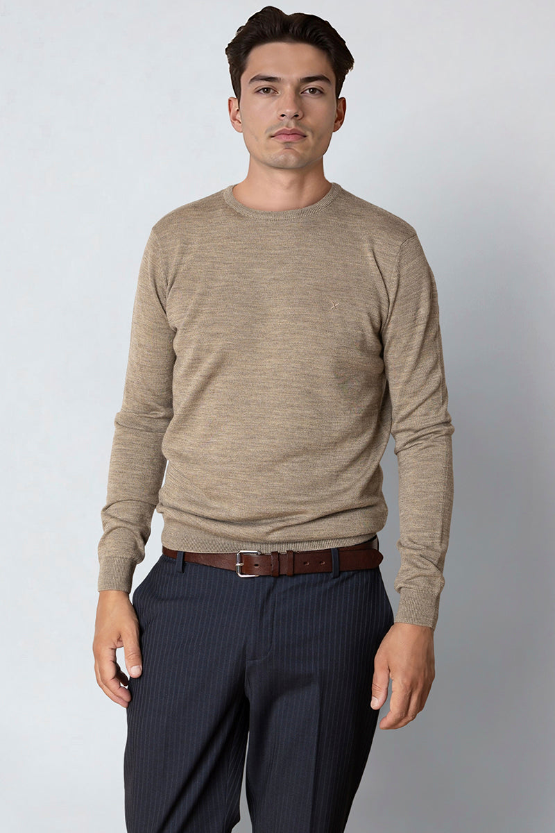 Clean Cut Copenhagen Merino Crew Dark beige melange