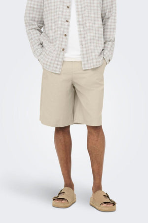 Only & Sons Daves Wide Cotton Linen Shorts 0007 Silver Lining