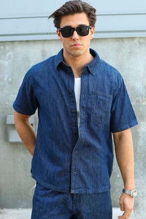 Solid Rogue Short Sleeve Shirt Middle Blue Denim