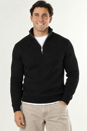 Selected Dane LS Structure Knit Half Zip Black