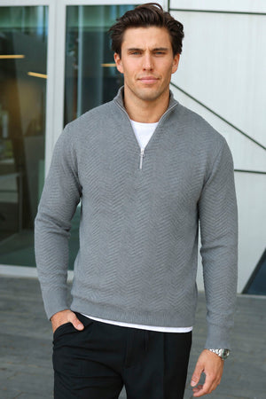 Kronstadt Carlo Cotton half zip knit Lt Grey Mix