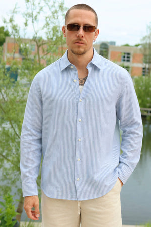Selected Regclay Linblend LS Shirt Dusty Blue White
