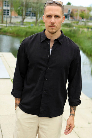 Selected Regclay Linenblend LS Shirt Black