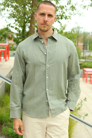 Selected Regclay Linenblend Shirt Vetiver