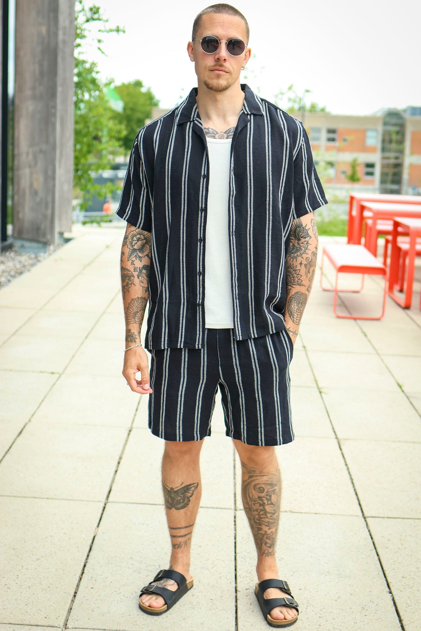 ONLY & SONS Trev Reg Structure Stripe SS Shirt Dark Navy