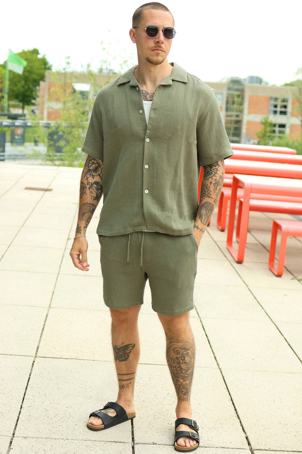 ONLY & SONS Bertil Waffle SS Resort Shirt Deep Lichen Green