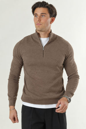 Selected Berg Half Zip Knit Teak Melange