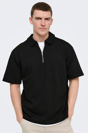Only & Sons New Kodyl Relaxed Fit SS Half Zip Polo Black