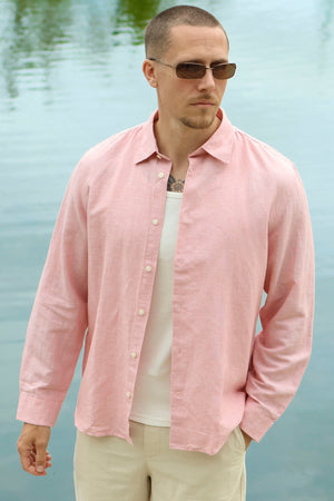 Selected Regclay Linenblend Shirt Rose Dawn