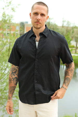 Selected Clay Linenblend SS Shirt Black
