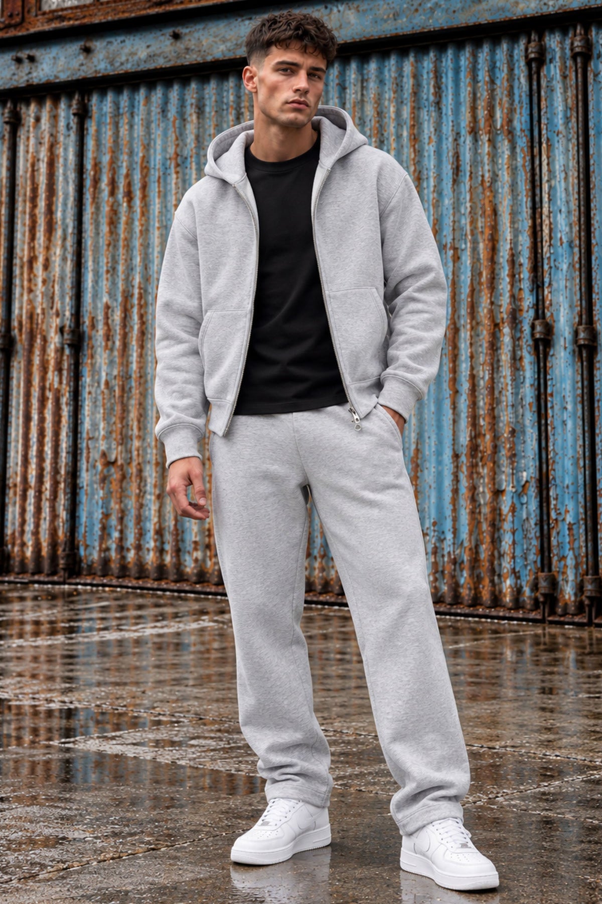 Jack & Jones Legacy Scuba Sweat Zip Hoodie Light Grey Melange