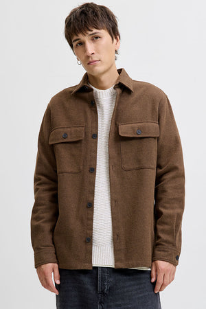 Jack & Jones Rayle Melange Solid LS Overshirt Malt Ball