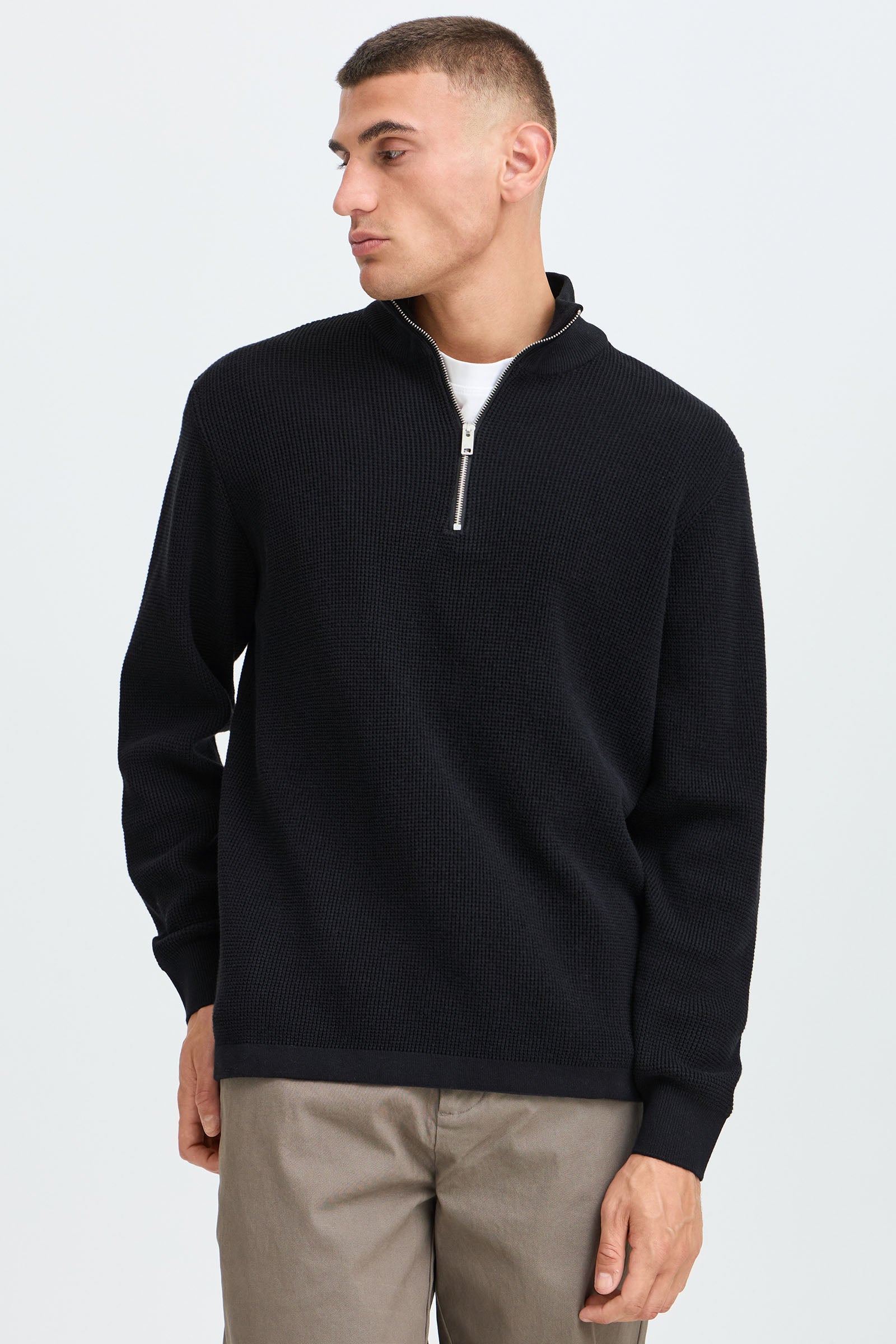 Solid Vian Halfzipper Pullover – True Black – 2trendy.com