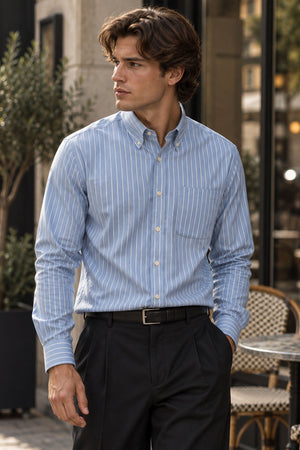 Only & Sons Oxford Shirt Stripe Cashmere Blue Wider Bright White