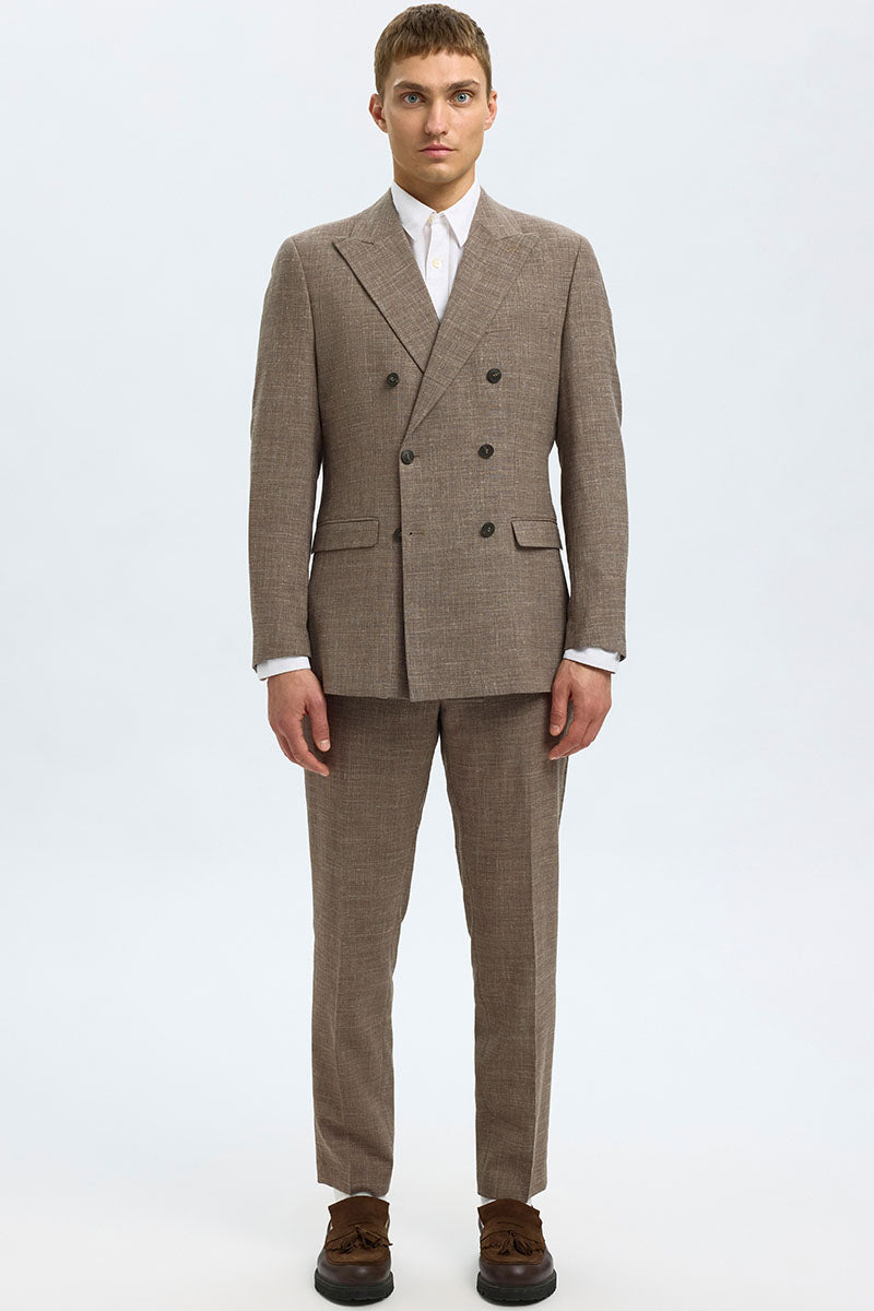 Selected Oasis Linen DB Blazer Dark Sand Melange