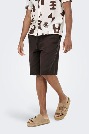 Only & Sons Daves Wide Cotton Linen Shorts 0007 Coffee Bean