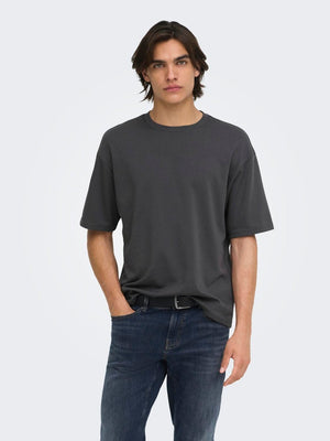 Only & Sons Caspian Airflex Boxy SS Tee Grey Pinstripe