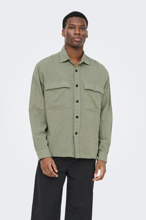Only & Sons Caiden LS Overshirt Linen Blend Swamp