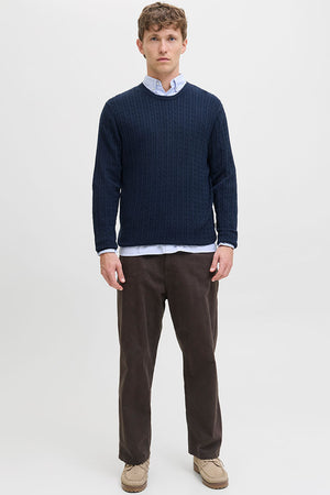 Jack & Jones Emil Knit Cable Crew Neck Navy Blazer