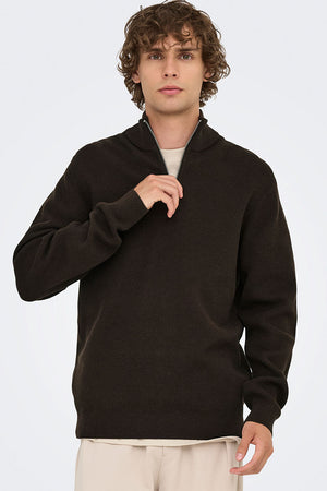 ONLY & SONS Phil Cotton Half Zip Knit Demitasse