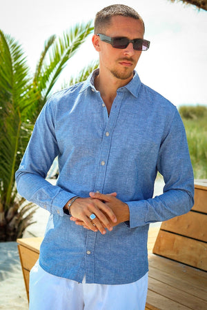 Selected Slim Sun Linen Shirt LS Medium Blue Denim