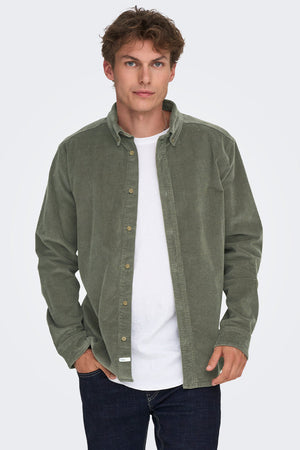 ONLY & SONS Michael Regular Fit Stretch Cord Shirt LS Castor Gray