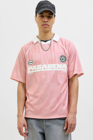 Jack & Jones Retreat AOP Mesh Open Collar Polo SS Pink Icing
