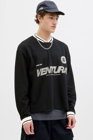Jack & Jones Horizon Sports Print Sweat LS V-neck Black