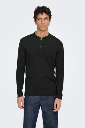 Only & Sons Benne Henley Reg LS Tee Vd Black