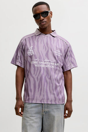 Jack & Jones Codust Piping Football Open Collar Ss Purple Ash