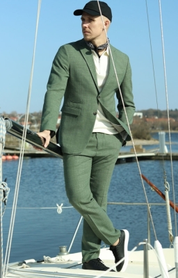 Selected Slim Oasis Linen Suit Light Green Melange