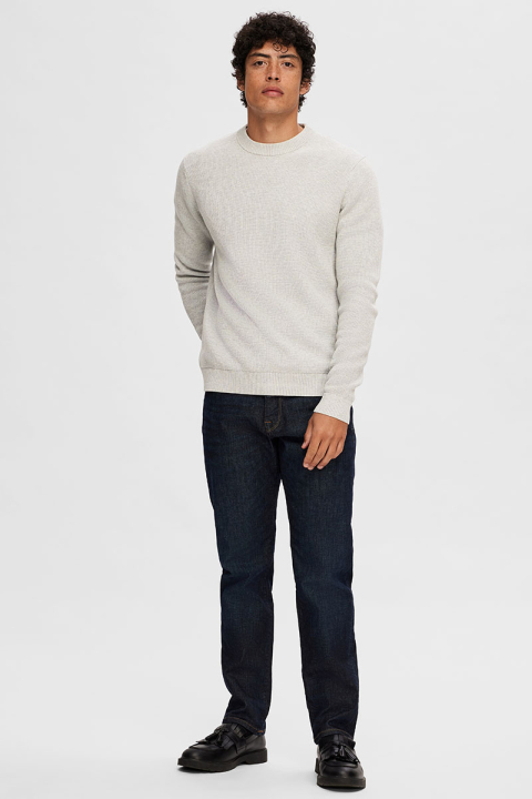 Selected Dane LS Structure Knit Crew Neck Light Grey Melange