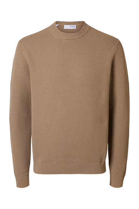 Selected Dane LS Structure Knit Crew Neck Greige