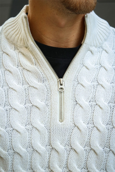 ONLY & SONS Kicker Cable Knit Half Zip Antique White